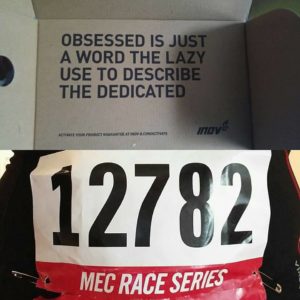 race number and inside of trail shoe box